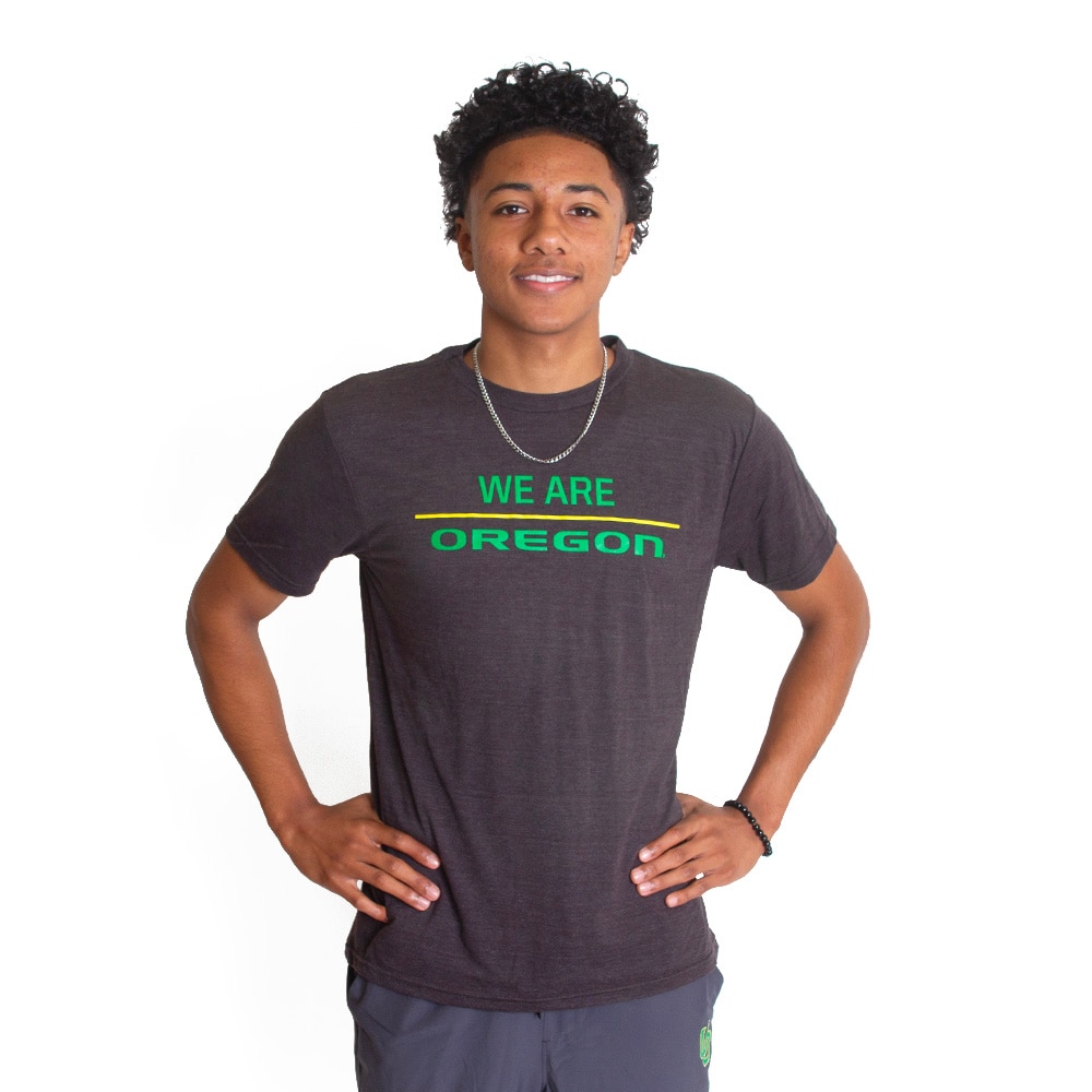 Ducks Spirit, Ivy Citizens, Grey, Crew Neck, Men, Unisex, Repreve, Green/Yellow Stripe, We Are Oregon, T-Shirt, 754479